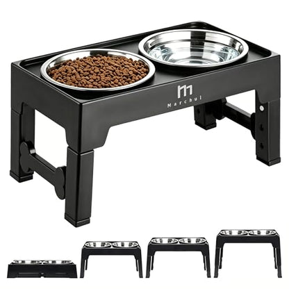 Marchul Elevated Dog Bowls, Raised Dog Food Water Bowls with 2 Thick Stainless Steel Bowls, 4 Height Adjustable, Non-Slip Stand for Medium Large Dogs