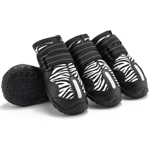 Waterproof Dog Boots, BESUNTEK Non-Slip Durable Dog Shoes, Adjustable Paw Protection with Adjustable Straps and Reflective Strip for Small Medium Large Dogs, Winter, Snow and Outdoor (White, #6)
