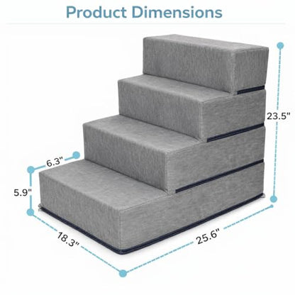 Elevon Dog Stairs for Bed 23.5" H, 4-Step Dog Steps for High Bed and Couch, Pet Steps for Small Dogs and Cats, Non-Slip Balanced Pet Ramp Indoor, Grey - style: 4-Step/ Gray