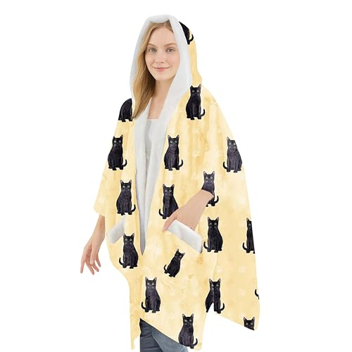 E&S Pets Sherpa Wearable Blanket Hoodie for Women – Soft Fleece Snuggs Wrap – 32 Dog & Cat Breeds – Warm Pet Lover Gifts - color: Black Cat
