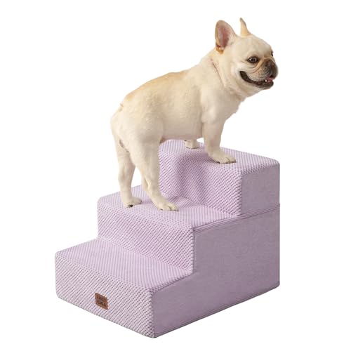 EHEYCIGA Dog Stairs for Small Dogs 13.5" H, 3-Step Dog Steps for Couch Sofa and Chair, Pet Steps for Medium Cats, Non-Slip Balanced Pet Ramp Indoor, Lilac - color: Lilac, size: Standard 15" x 18" x 13.5"
