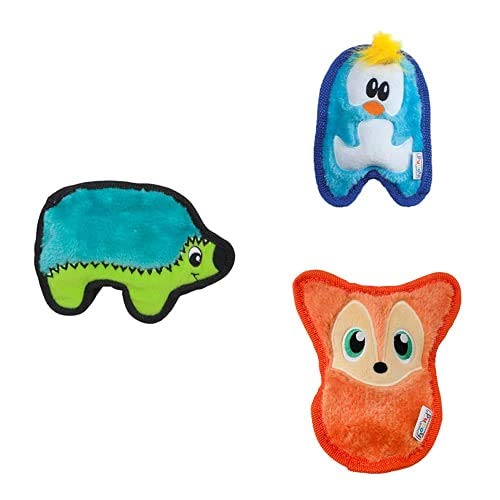 Outward Hound Invincibles Mini Plush Dog Toy 3-Pack, Hedgehog-Penguin-Fox, XS - color: Hedgehog-Penguin-Fox, style: 3-Pack