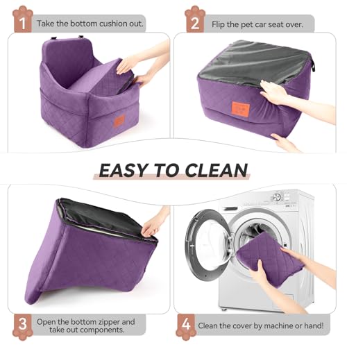 GL GLENSLAVE Dog Car Seat for Small/Medium Dogs, Dog Booster Car Seats with Thick Cushion for Dogs Under 35lbs, Detachable Washable Pet Carseat with Storage Pockets, 2 Safety Belts(Purple) - color: Purple