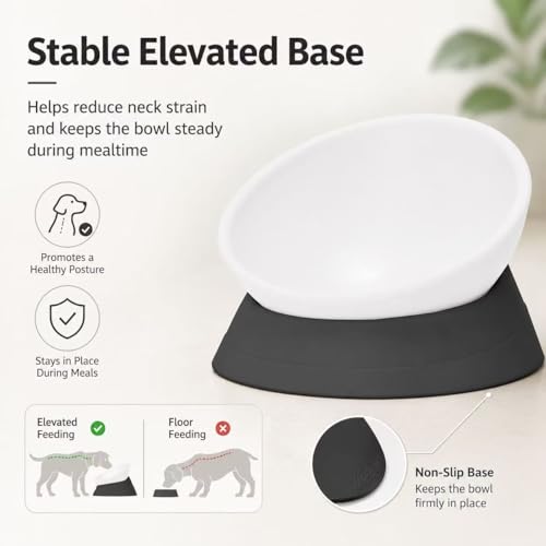 DZXZY French Bulldog Food Bowl, Slanted Tilted Pug Dog Bowl,Non-Slip Pet Feeder for Frenchie, Shih Tzu, Flat Faced Small Dogs, Puppies,Cat (Black, M -2 Cup) - color: Black, size: M -2 Cup