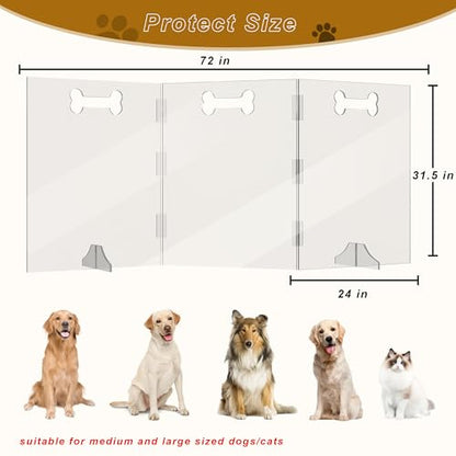 Clear Acrylic Dog Gate, 3 Panel 72" W x 31.5" H, Transparent Freestanding Pet Playpen Indoor, Foldable Pet Fence Barrier for Doorway with Handle/Support Feet - size: 3 Panel 72" W x 31.5" H