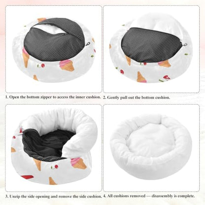 Calming Dog Bed for Small Dogs & Cats Plush Washable Donut Bed | Ice Cream 20" Anti Anxiety Round Pet Bed with Raised Rim, Warm & Anti-Slip Cushion for Indoor Pets - size: 16 inch