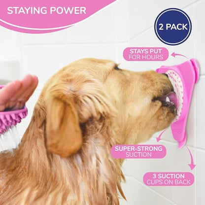 Aquapaw Lick Mat for Dogs 2-Pack, Suction Cup Dog Slow Feeder Pad & Licking Mat for Peanut Butter Treats – Calming Dog Bathing Aid, Stress Relief & Mental Stimulation for All Breeds - Pink - size: 2-Pack Regular