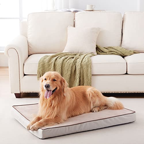 Orthopedic Memory Foam Dog Bed, Cooling Dog Beds for Medium/Large Dogs -Waterproof Pet Bed for Crate with Removable Washable Cover, XL(41inch,90Lbs) - color: Khaki Short Plush, size: X-Large-41"x 29" x 4"