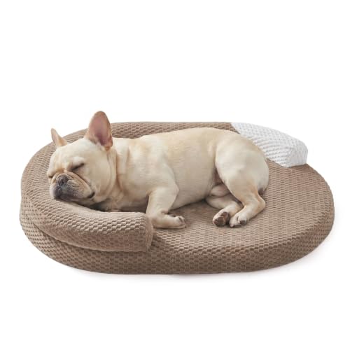 JOEJOY Orthopedic Dog Bed Medium Size Dogs, Waterproof Washable Oval Dog Beds with Removable Cover, Egg-Crate Memory Foam Pet Bed with Bolster Sides & Non-Skid Bottom, Brown, 28''x20'' - color: Brown, size: M(28"x 20"x 6")