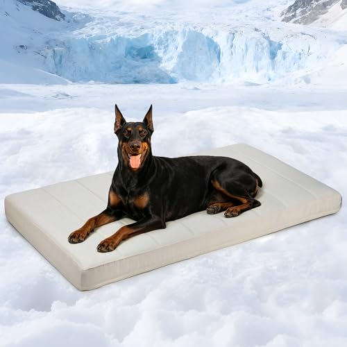 Cooling Dog Bed for 2XL Large Dogs - Orthopedic Pet Beds with Memory Foam, QMAX>0.5, Waterproof Removable Washable Cover for Hot Weather, Dark Beige, 47" L x 29" W x 3" H - color: Dark Beige, size: 47"L x 29"W x 3"H