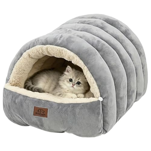 Covered Cat Bed Cave for Indoor Cats, 2-in-1 Enclosed Pet Bed for Kittens with Zippered Washable Cat Mats, Cat House Bed, Grey - color: Grey, size: 19.7x13.8