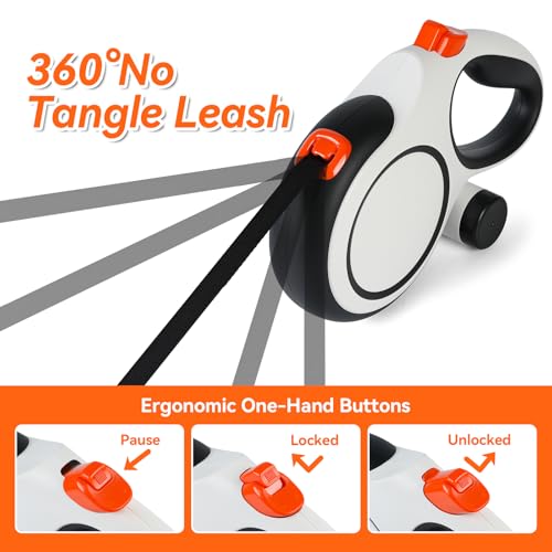 Upgraded Retractable Dog Leash with Chew Proof Cable, 26ft Heavy Duty Dog Leash for Large Dogs up to 110lbs, No-Tangle, Non-Slip Handle, One-Handed Brake, with Poop Bag Holder (Orange, L 26ft) - color: Orange