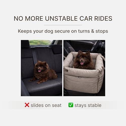 Dog Booster Car Seat for Small Dogs, Stable Non-Slip Design Up to 35 lbs, Water-Resistant PU Travel Carrier with Headrest Straps, Built-in Tether & Storage — Gray