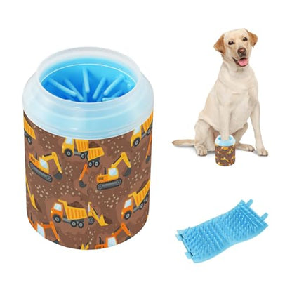Truck Brown Pattern Dog Paw Cleaner Cup with Soft Silicone Brush, Lightweight Portable Small Muddy Paw Washer for Dogs, Easy to Use Pet Foot Cleaner