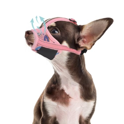 PAWCHIE Dog Muzzle, Soft Muzzle Anti Biting Barking Chewing, Comfortable Air Mesh Mouth Guard Breathable Adjustable Loop Pets Muzzle for Small Medium Large Dogs, Allows Panting Drinking, Pink Donut S - size: S(Snout Cir: 4.72"-5.91")