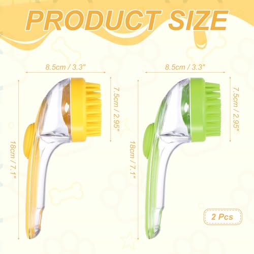 Pet Bath Brush, Dog Shampoo Brush New 2 in 1 Grooming Massage Scrubber Bubble Maker with Ring Built-in Shampoo Dispenser(Coarse,Yellow/Green), for Long Short Hair Cats Shower - color: Yellow/Green