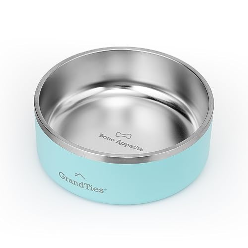GrandTies Stainless Steel Dog Bowl | Engraved Reusable BPA-Free Insulated Cat & Dog Bowls | Large Heavy Duty Non Skid Spill Proof Bowl | Outdoor Dog Water Bowl (42oz, Powder Green) - color: Powder Green, size: 42oz