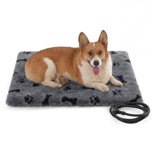 Pet Heating Pad for Cats Dogs Indoor & Sheltered Outdoor Waterproof Heated Cat Bed Heated Dog Bed Chew Resistant Cord Constant Temperature Gray Paw Print 26 x 20 Inch - color: Grey, size: Large: 26" x 20" x 1.3"