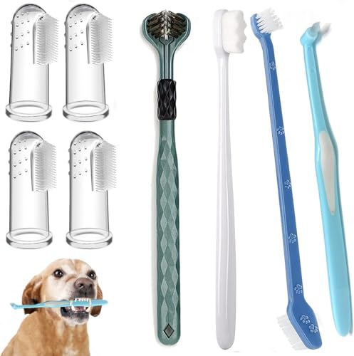 Dog Toothbrush, Finger Toothbrushes, 360 Degree Toothbrush, Triple Head Dog Toothbrushes, Double Head Toothbrush,Cleaning Brushes for Dog Cat Oral Dental Health (8 Pack) - color: Blue, size: 1 Count (Pack of 1)