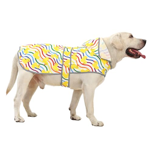 Dog Raincoat for Large Dogs Waterproof Jacket Hooded Rain Coats with Reflective Strips Leash Hole & Poncho Adjustable Fit (Rainbow,XL) - color: Rainbow Ducks, size: X-Large
