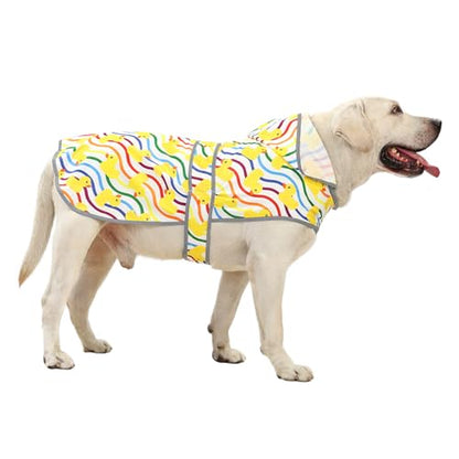 Dog Raincoat, Waterproof Dog Rain Jacket with Hood, Adjustable Rain Coat Poncho with Reflective Strips & Leash Hole for Large Medium Small Dogs Puppies, Lightweight Pet Clothes - color: Rainbow Ducks, size: X-Large