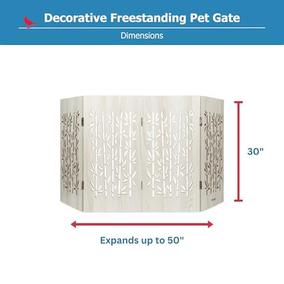 Cardinal Gates Decorative Wooden Freestanding Pet Gate-4 Panel 15" W x 30" H - Expandable Indoor Barrier for Small/Medium Pets - Portable Puppy Gate - Great for Hallways and Doors - Barnwood Branches