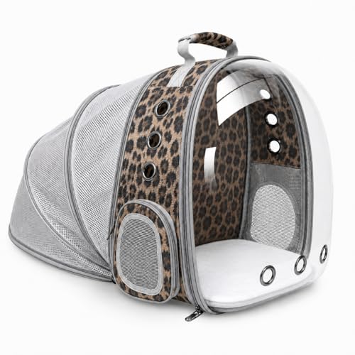 Expandable Cat Carrier Backpack for Cats & Dogs, Bubble Window Pet Travel Backpack with Breathable Mesh, Anti-Collapse Structure, Side Door, Safety Leash, for Vet Visits, Hiking, Outdoor, Animal - color: Leopard Print