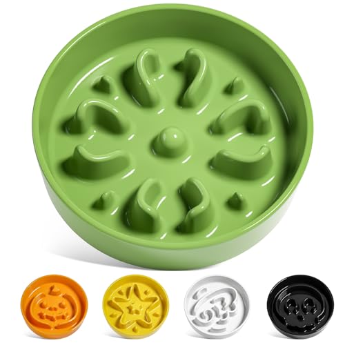 LE TAUCI Ceramic Slow Feeder Dog Bowls Small Breed, 0.6 Cups Dog Food Dish for Fast Eaters, Puzzle Bowl for Small Dogs and Cats,Clover Green - color: Clover Green, size: S-0.6 Cups