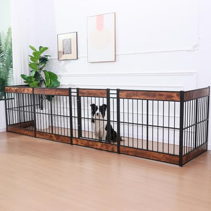 Dog Playpen, 35.4" Height Dog Pen Indoor, Heavy Duty, Safe and Sturdy, Furniture Style Puppy Pen - color: Rustic Brown, style: 6 Panels (35.4" High)