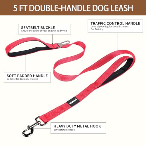 No Pull Dog Harness and Leash Set-Reflective Vest with Handle&5FT Dog Leash with Car Seatbelt Clip,Breathable Mesh&Quick Fit Dog Harness Easy for Medium Large Dogs Training Walking(Red,XL) - color: Reflective-Red, size: XL:Belly Chest-30.6''-39.2''