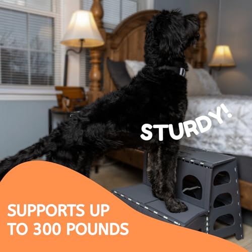 Bee Neat 2 Step Folding Dog Stairs & Ramp for Your Pet - Indoor Outdoor Foldable Pet Stairs for High Bed, Car, SUV – Collapsible Step Stool Ladder Supports 300lbs – New Carpeted Design
