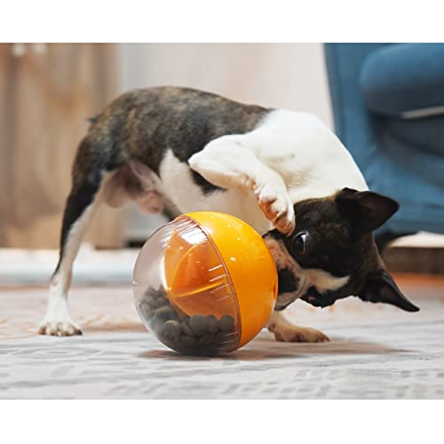 Dog Treat Ball, Interactive Squeaky Mental Stimulation Toys, Slow Feeder Puzzle Toys for Medium/Large Dog Breeds - color: orange