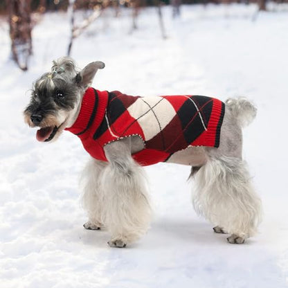 KOOLTAIL Dog Sweater Pet Knitted Clothes-Classic Plaid Pullover Turtleneck Red Fleece Dog Christmas Sweaters with Leash Hole, Thick Warm Dog Winter Clothes for Small Medium Large Dogs Cats Puppy, M - color: Red2, size: Medium