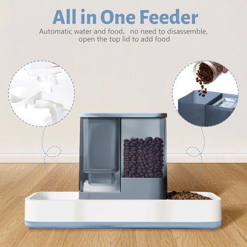 Yummy Sam Automatic Small Pet Feeder and Water Dispenser, 2 in 1 Gravity Cat Auto Pet Feeder and Waterer Set Feeder Dish for Small Medium Pets Dog Puppy Kitten (Blue) - color: Blue