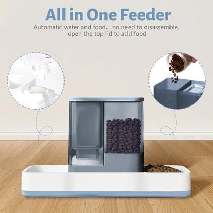 Yummy Sam Automatic Small Pet Feeder and Water Dispenser, 2 in 1 Gravity Cat Auto Pet Feeder and Waterer Set Feeder Dish for Small Medium Pets Dog Puppy Kitten (Blue) - color: Blue