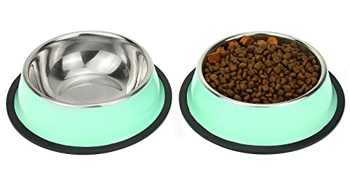 Stainless Steel Dog Bowls, Food and Water Non Slip Anti Skid Stackable Pet Puppy Dishes for Small, Medium and Large Dogs (2 Pack) - color: Aqua, size: 1.5 Cup/12 oz