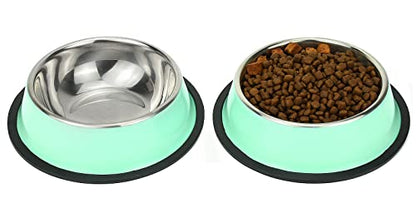 Stainless Steel Dog Bowls, Food and Water Non Slip Anti Skid Stackable Pet Puppy Dishes for Small, Medium and Large Dogs (2 Pack) - color: Aqua, size: ¾ Cup/7 oz