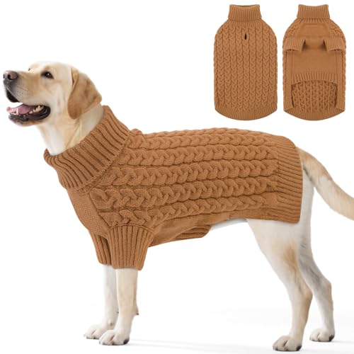 SAWMONG Dog Sweater, Dog Sweaters for Large Dogs Girls Boys, Pullover Turtleneck Knitted Doggy Sweatshirt, Cold Weather Pet Clothes（Khaki, 2X-Large - color: Khaki, size: XX-Large