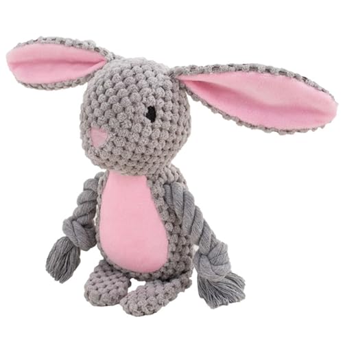 Dog Toys, Dog Squeaker Toys with Crinkle Paper, Stuffed Animal Dog Plush Chewing Toy, Cotton Rope Interactive Toys for Puppy, Small, Middle Dogs (Gray Rabbit) - color: Grey