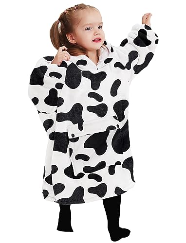 KFUBUO Wearable Blanket Hoodie for Kids Toddlers Sherpa Blanket Sweatshirt With Pocket Cute Hoodies 2-6 Year Old Girl Boy Birthday Gifts Cow - color: Printing-dairycow, size: Kids 2-6YR