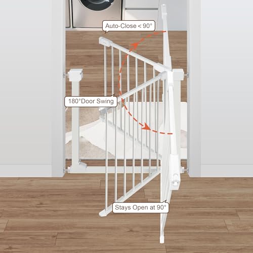 Baby Gate for Stairs,29.5"-39" Pressure-Mounted No Drilling Pet Gates for Doorways & Hallways,Auto Dog Close Gate with Walk Thru Door,No-Trip Design, Metal Design for Kids and Pets - size: 29.5-39"W x 30.7"H
