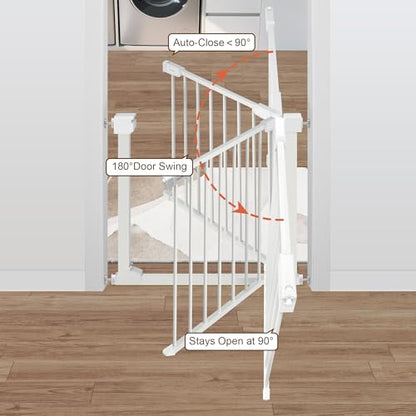 Baby Gate for Stairs,29.5"-39" Pressure-Mounted No Drilling Pet Gates for Doorways & Hallways,Auto Dog Close Gate with Walk Thru Door,No-Trip Design, Metal Design for Kids and Pets - size: 29.5-39"W x 30.7"H
