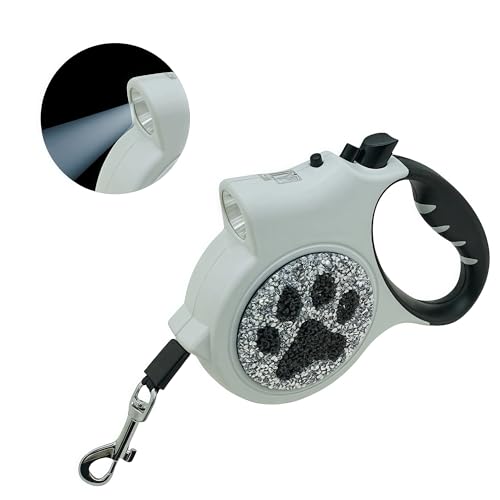 Led Retractable Dog Leash – 16ft Leash with Handcrafted Sparkle Detail Tangle-Free One-Hand Brake Soft Grip Handle for Small & Medium Dogs Up to 77lbs (DL-White) - color: DL-White