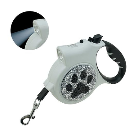 Led Retractable Dog Leash – 16ft Leash with Handcrafted Sparkle Detail Tangle-Free One-Hand Brake Soft Grip Handle for Small & Medium Dogs Up to 77lbs (DL-White) - color: DL-White