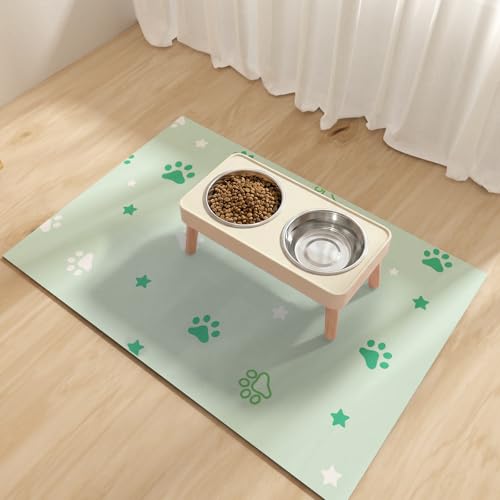 Pet Feeding Mat 12"x20"- Absorbent Dog Mat, Small Pet Food Mat, Rubber Pet Food Mat, Pet Food Mats for Floor Waterproof, Dog Water Matt for Sloppy Drinker, Cat Food Bowl Mat, Green - color: Green Star, size: 12"x20"