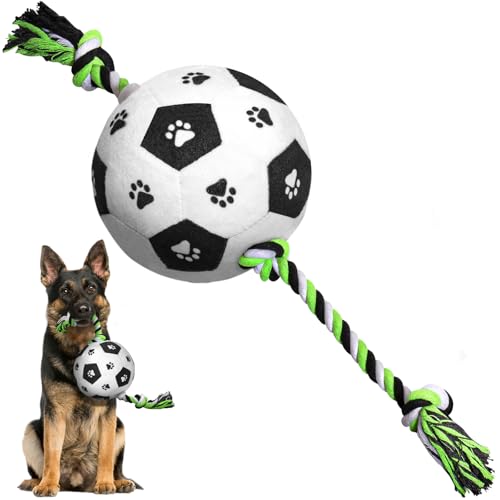 QDAN Dog Soccer Ball for Dogs, Durable Outdoor Dog Toys, Plush Dog Balls, Pet Rope Birthday Toys for Small to Large (Black) - color: Black, size: Medium