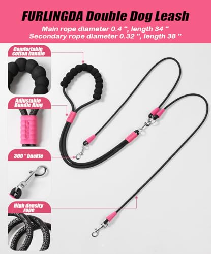 Hands Free Double Dog Leash for Two Dogs, No Tangle 360° Swivel Fit for Small and Medium Breeds, Adjustable Split Leads (Purple(5A Level Pet-Friendly Premium Edition) - color: Purple(5A Level Pet-friendly Premium Edition）