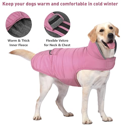 Petglad Dog Coat, Waterproof Dog Winter Jacket with Pocket, Reflective Adjustable Pet Snow Vest, Warm Cozy Fleece Sweater for Small Medium Extra Large Dogs - Light Pink, S - color: Light Pink, size: S(Chest Girth:12.6-16.1")
