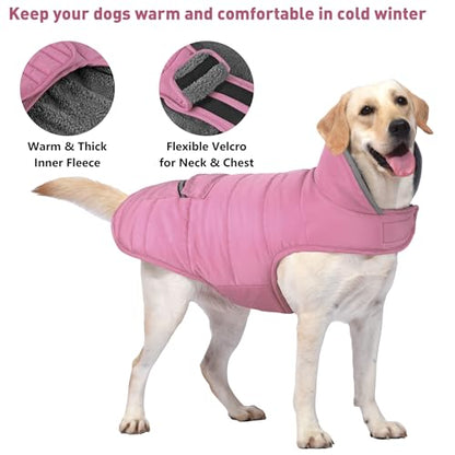 Petglad Dog Coat, Waterproof Dog Winter Jacket with Pocket, Reflective Adjustable Pet Snow Vest, Warm Cozy Fleece Sweater for Small Medium Extra Large Dogs - Light Pink, 3XL - color: Light Pink, size: 3XL(Chest Girth:33.9-42.9")