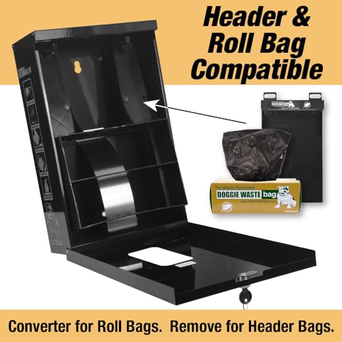 Dog Waste Station Dispenser Box, Fits Any Dog Poop Bag, Made of Rust-Proof Aluminum, Pet Waste Bag Dispenser with Lock and Rainguard, For Commercial Use, Parks, Condos & HOA (No bags included) (Black) - color: Black